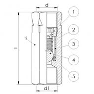 One way valve, double seal version, female-female made of brass