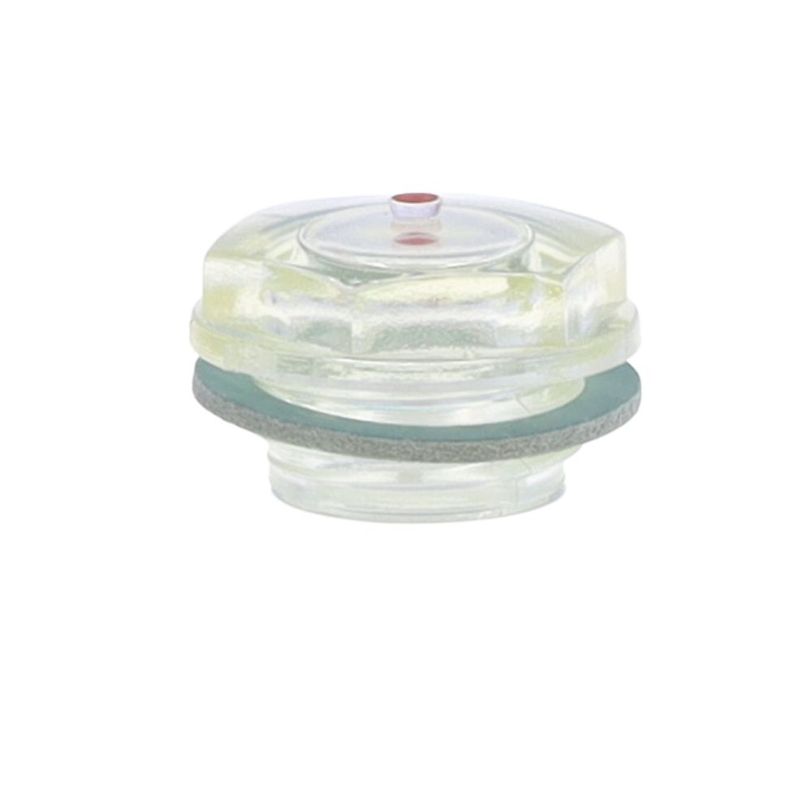 Plastic oil sight window with flat fiber seal
