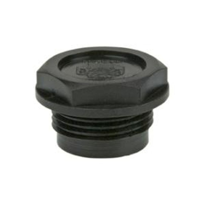 Plastic screw plug with flat fiber seal