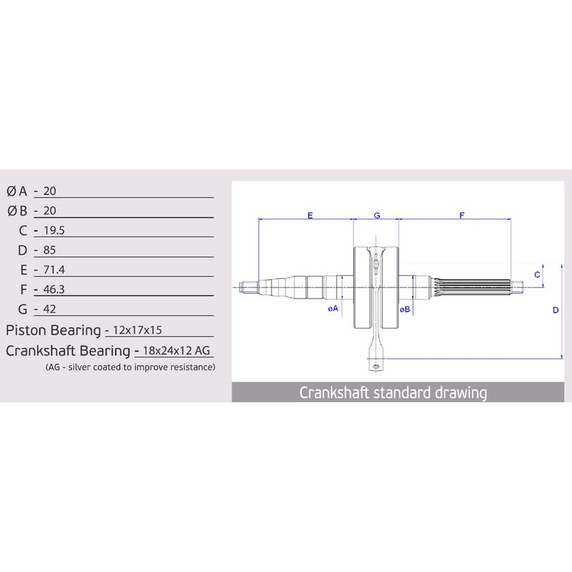 Racing Crankshaft, Pin Ø 12 mm